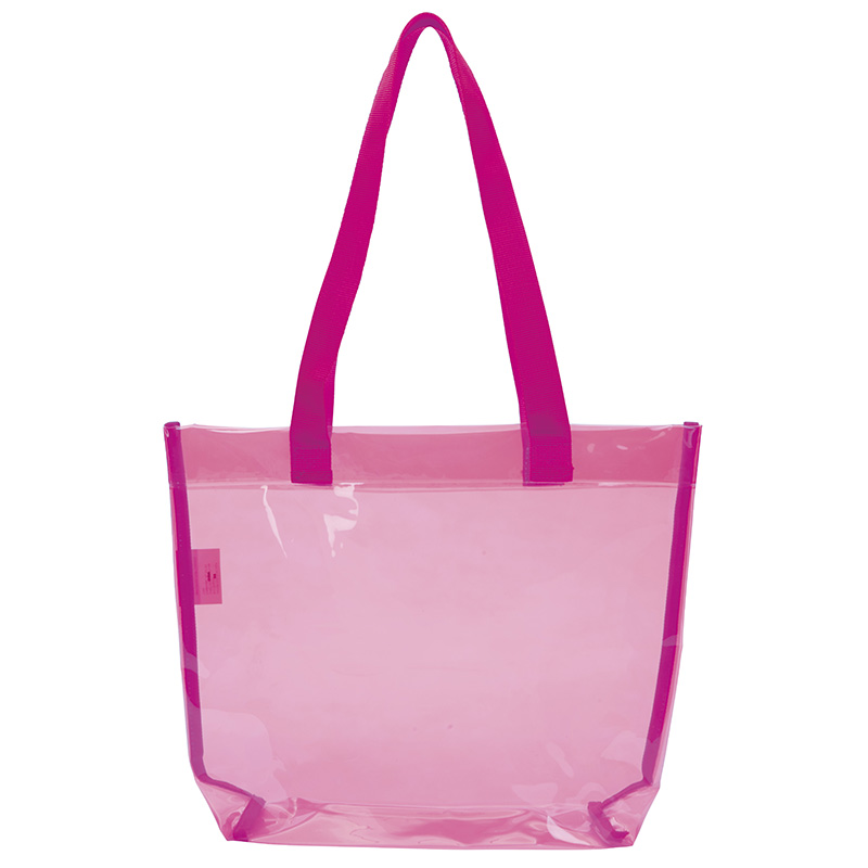 12 x 6 x 12 Medium Bridal Party Clear Vinyl Tote Bags with Pink Trim - 6 Pc.
